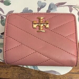 Tory Burch Pink Quilted Wallet with Gold Emblem